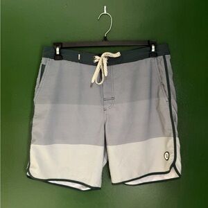 Vuori Men's Striped Swim Shorts - Gray and White